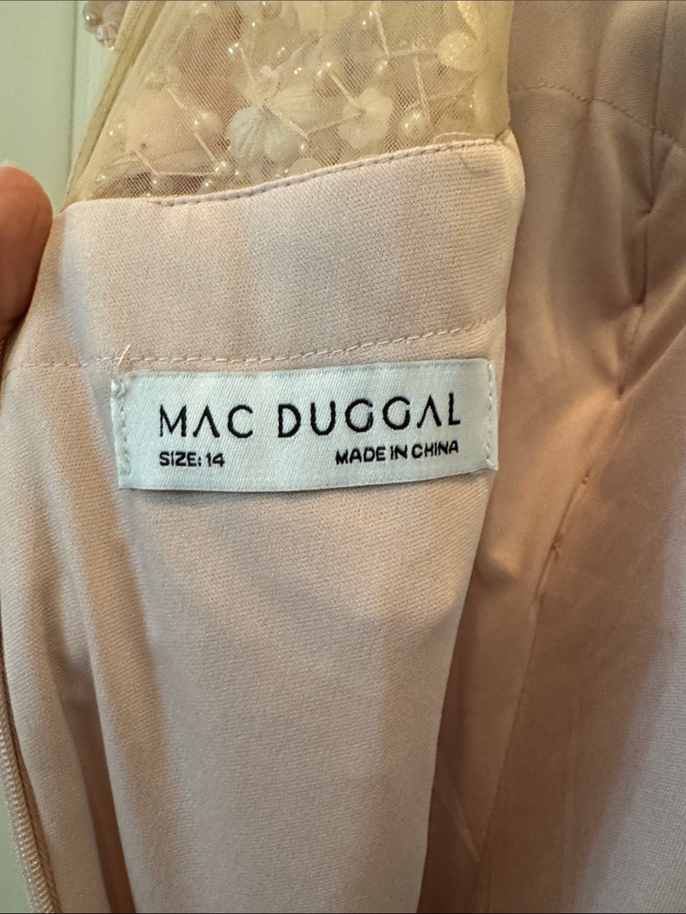 Mac Duggal 11867 Pink Crepe Mermaid Gown With Beaded Illusion Neck Size 14 NWT - Picture 8 of 10